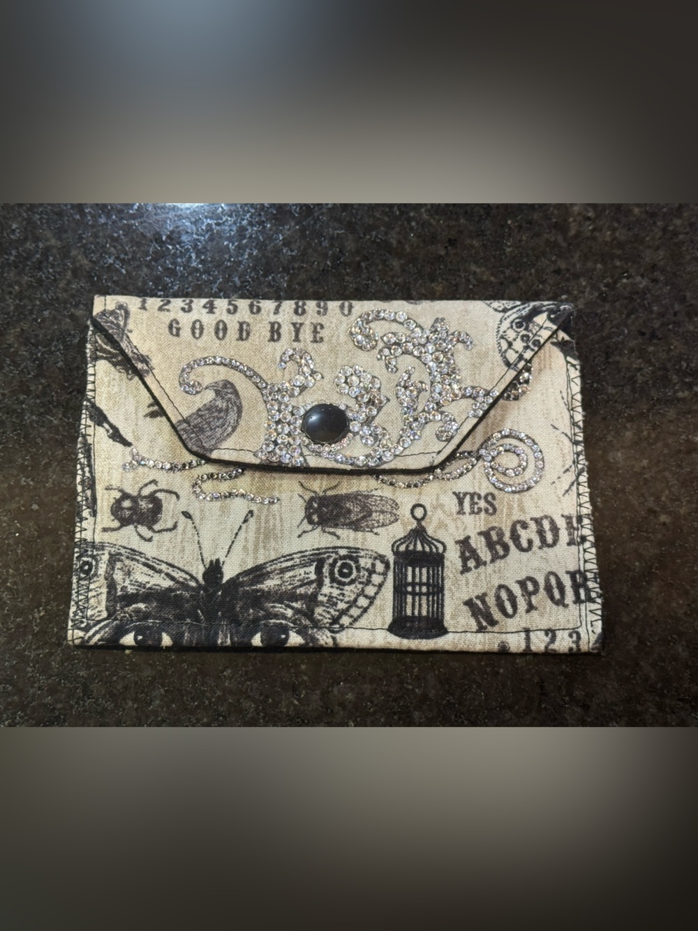 Hand crafted- Bedazzled Ouija Board
Card Pouch Wallet 5x4